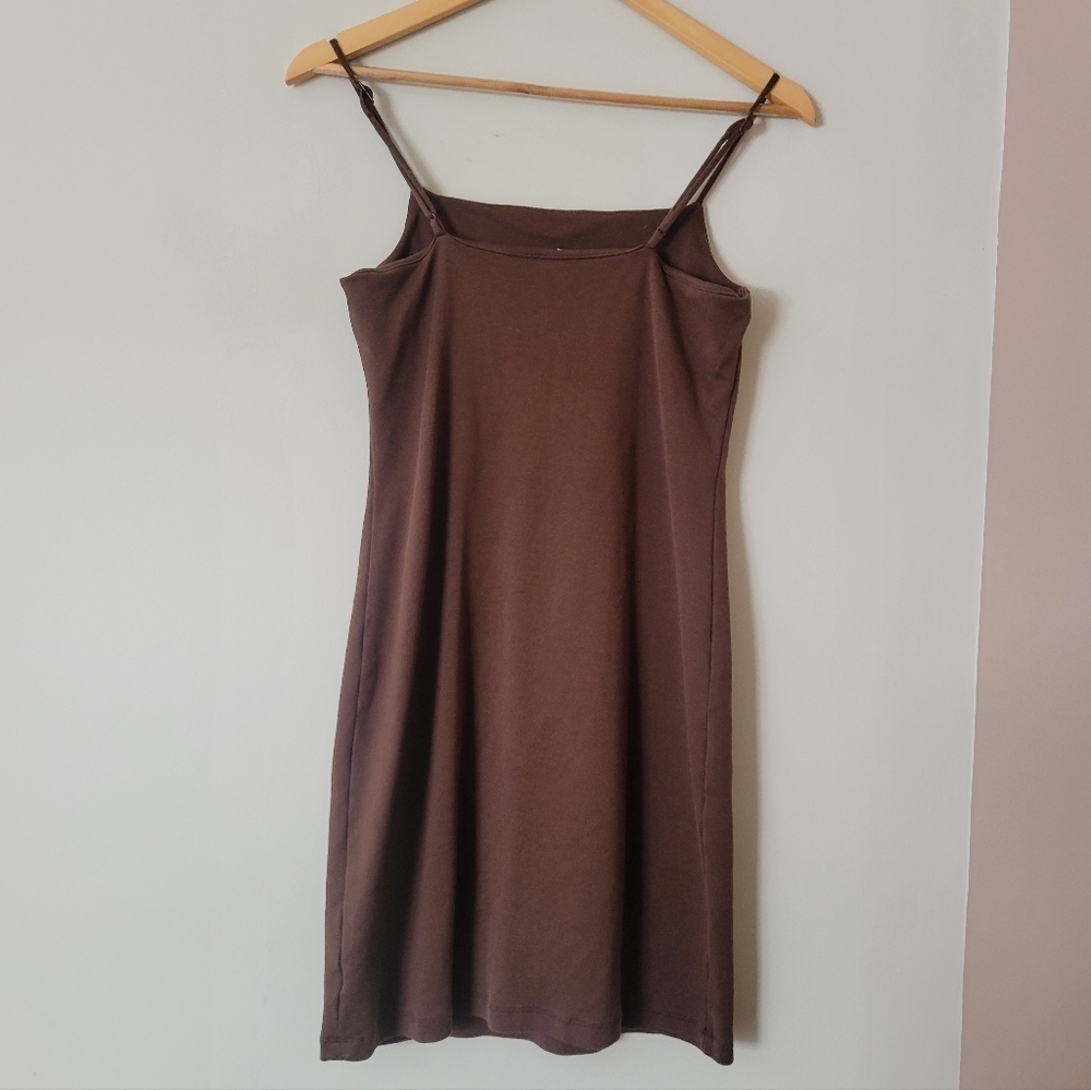 AYR Women's Brown High Neck Bodycon Spaghetti Strap Summer Mini Dress Size Small - Picture 2 of 7
